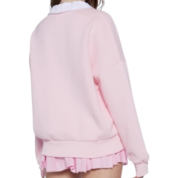 Pink Women's Crew Neck Sweatshirt with White Collar NEW SCB#2 - Picture 4 of 9